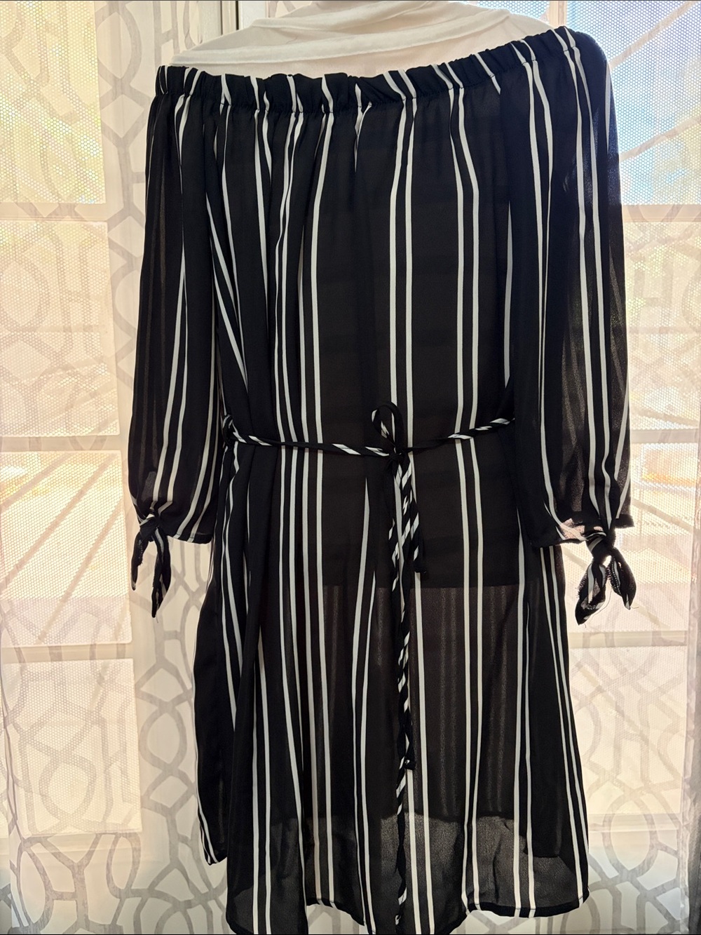 Rue21 Black and White Striped Off-Shoulder Dress